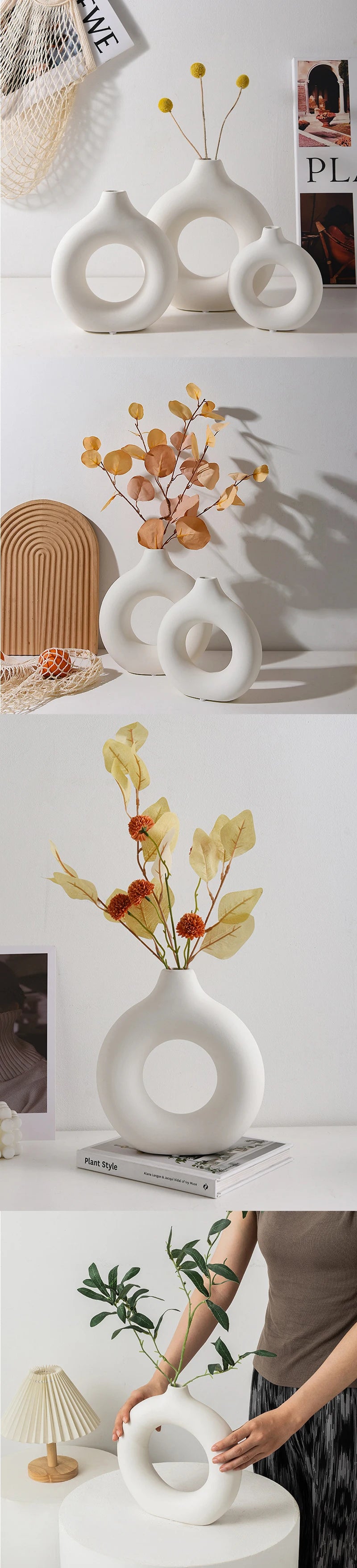 Nordic White Flower Vase – Modern Plastic Plant Pot for Floral Arrangements, Bud Display, and Living Room Decoration