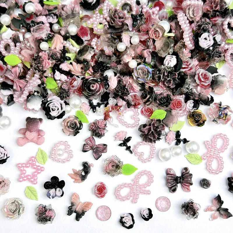 50-Piece Mixed Resin Nail Charms – Bow, Heart, Flower, Star, Cookie & Fruit Decorations for DIY Nail Art