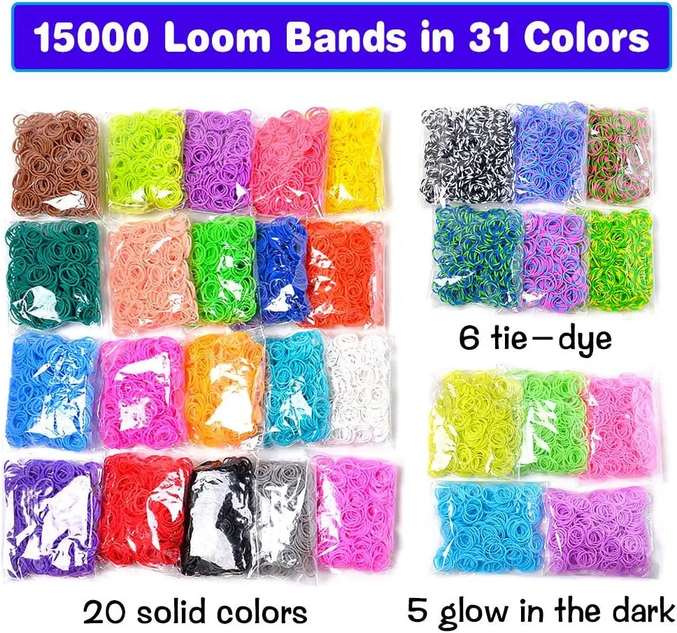 600+ Loom Rubber Band Refill Kit – 31 Colors Bracelet Making Kit for Kids – DIY Weaving Craft Set with Loom Bands Toys