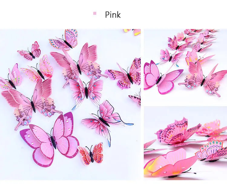 12pcs 3D Double Layer Butterfly Wall Stickers – DIY Magnetic Wall Art for Living Room, Kids Room & Wedding Decor