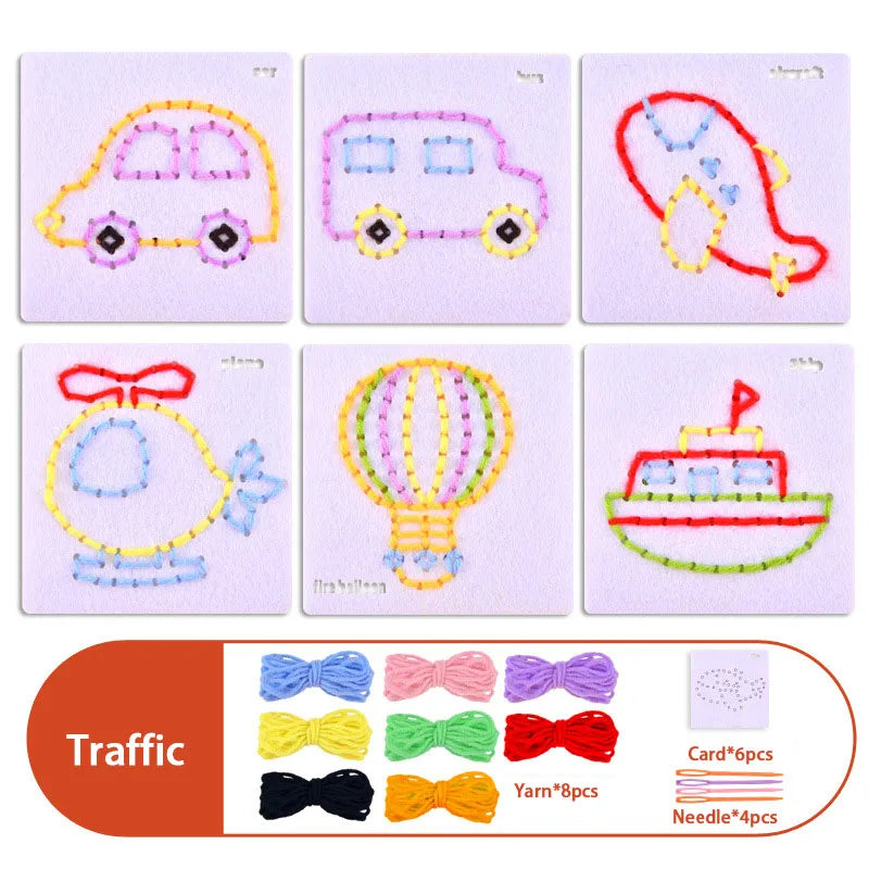 Montessori Non-woven Fabric Lacing Toys for Toddlers Kids Cartoon Animal Sewing Kit Fine Motor Skill Busy Board DIY Art Craft