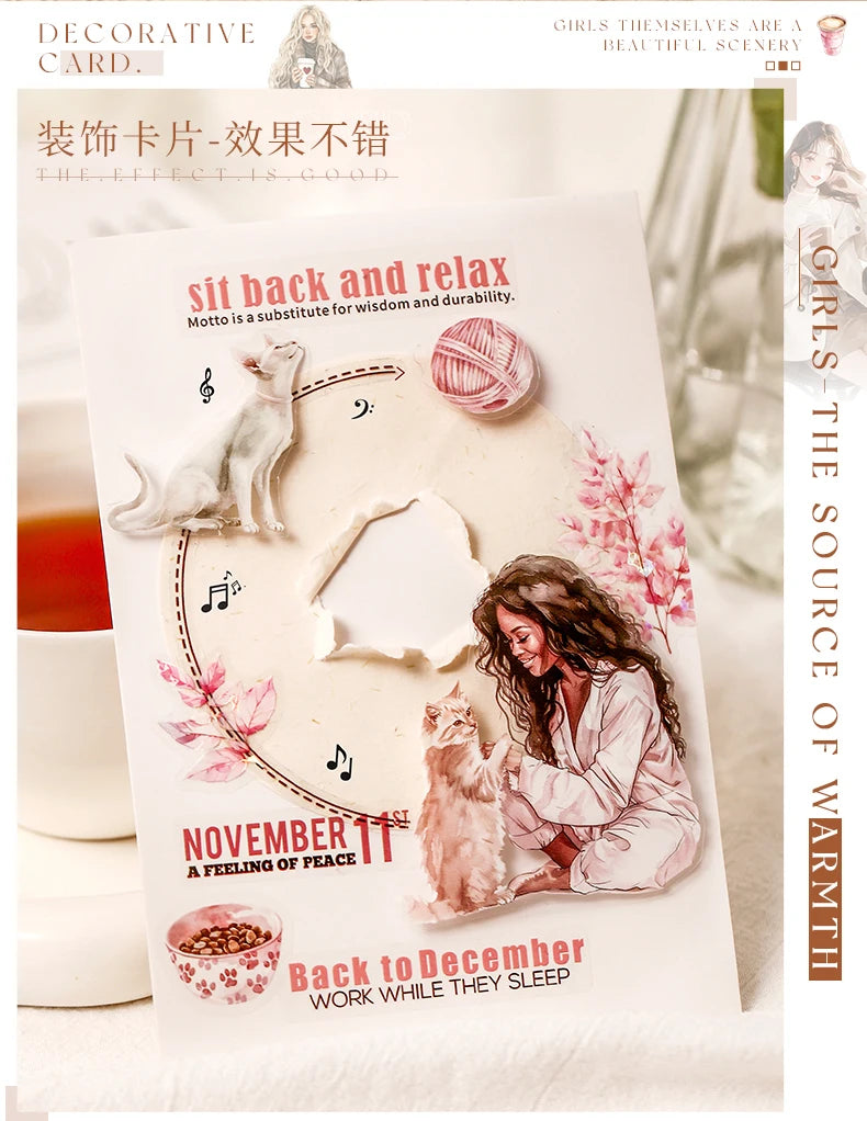 JIANQI 20 Sheets PET Die-Cut Stickers Set – Scrapbooking & Diary Craft Supplies