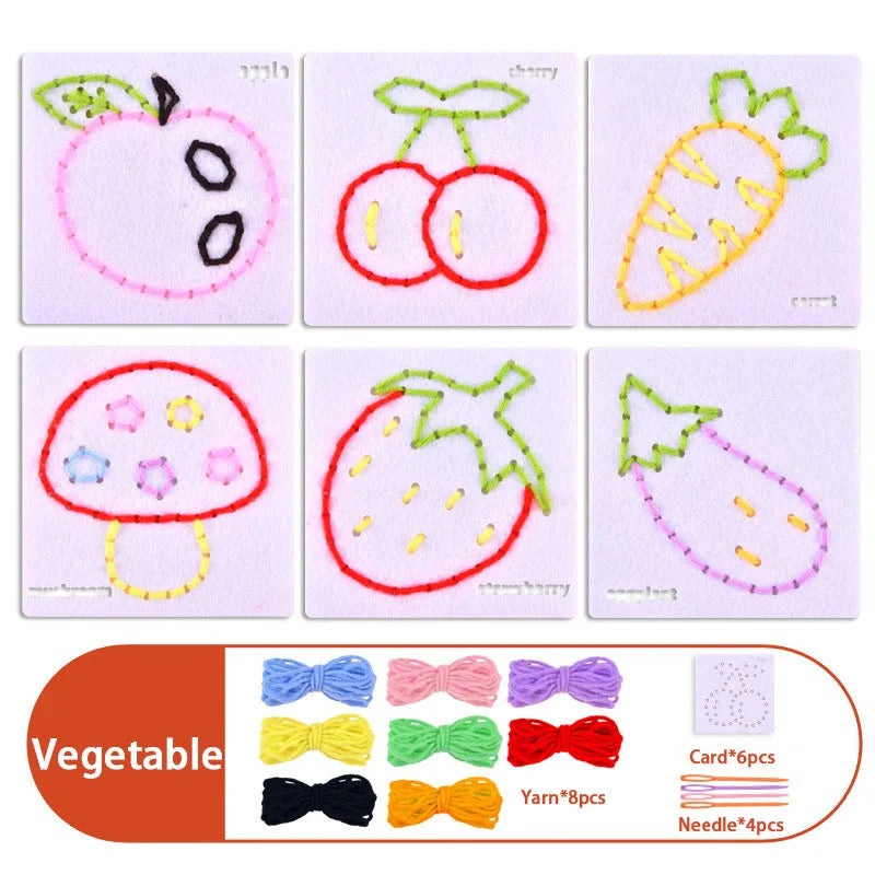 Montessori Non-woven Fabric Lacing Toys for Toddlers Kids Cartoon Animal Sewing Kit Fine Motor Skill Busy Board DIY Art Craft