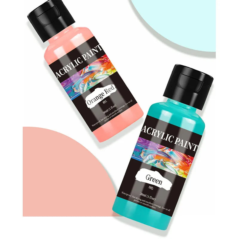 24-Color Acrylic Paint Set – 30ml Bottles for Fabric, Leather, Clothing, and DIY Craft Painting