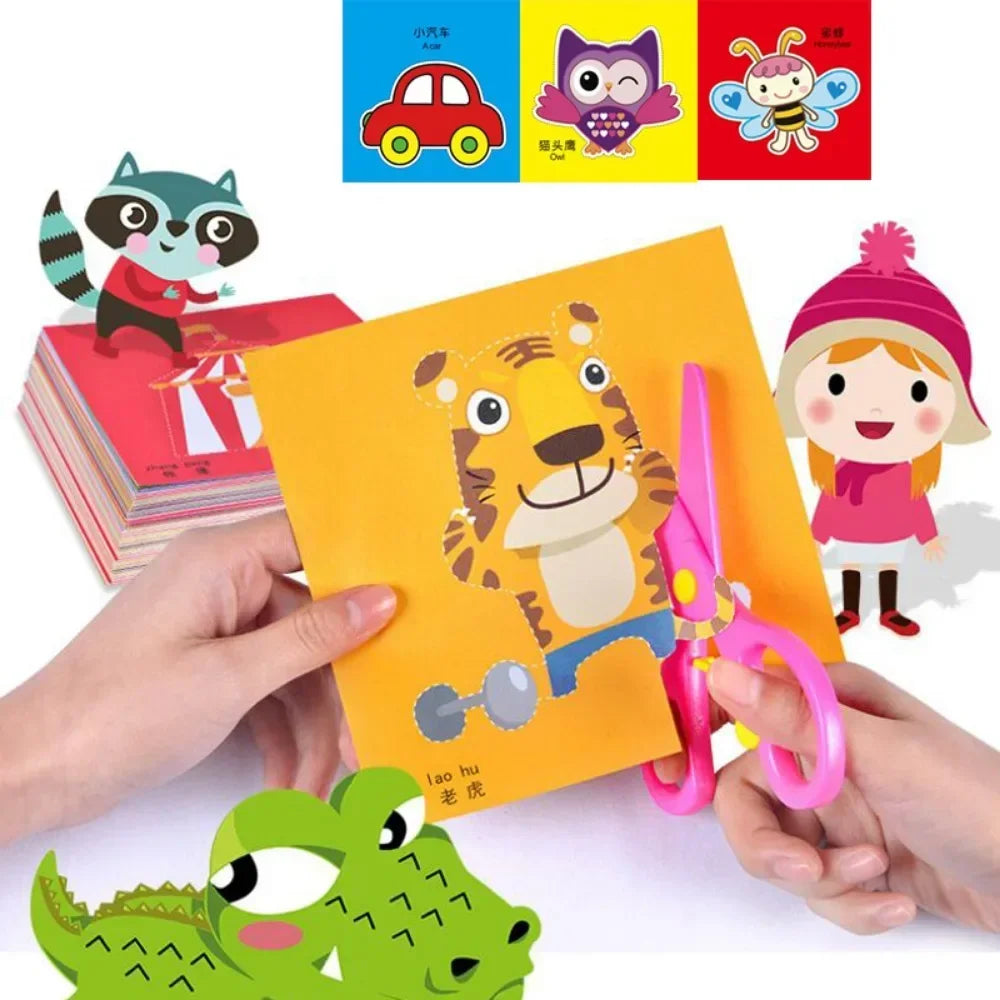 100PCS Handmade Paper Cut Book – Kids DIY Cartoon Scrapbooking & Craft Kit