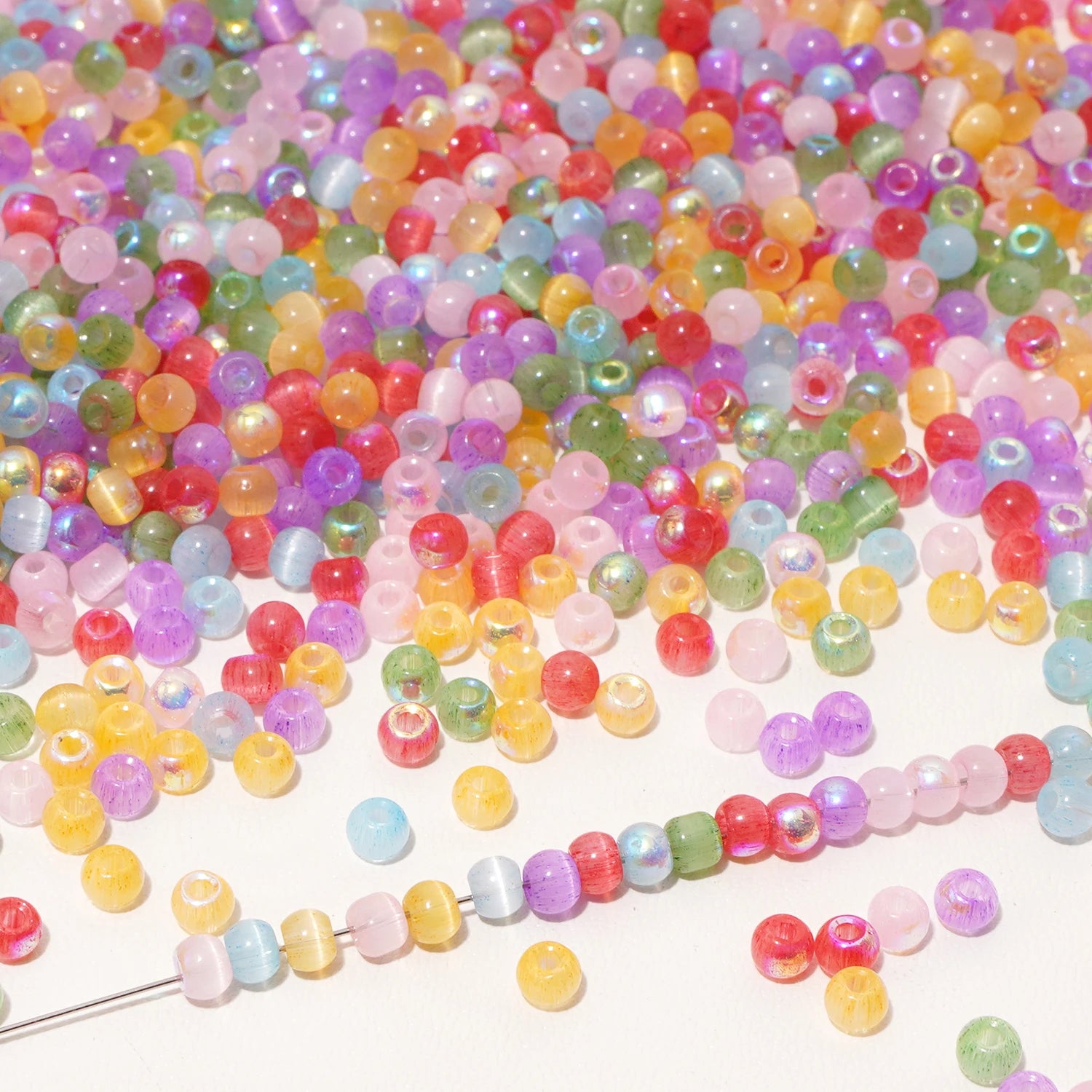 150-Piece 4mm Cat Eye Seed Glass Beads – Multi-Color Rice Loose Beads for Jewelry Making and DIY Crafts