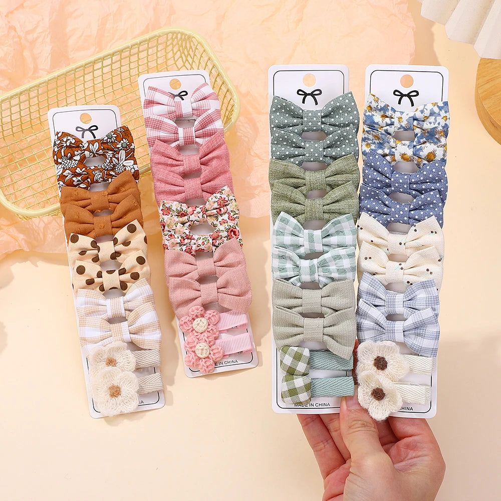 10-Piece Rainbow Fabric Bow Hair Clips – Handmade Printed Barrette Set for Girls, Mini Bangs Bows, Spring 2025 Style