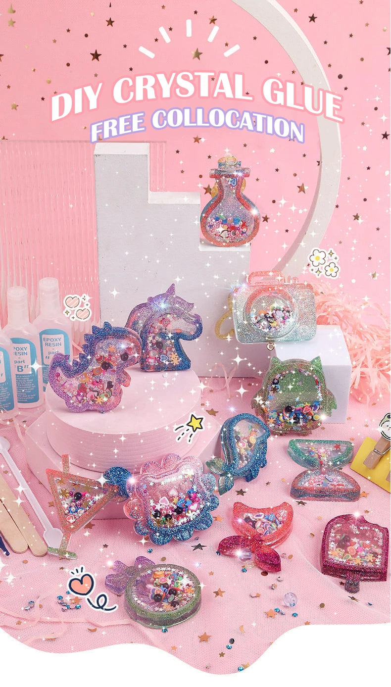 Kids DIY Crystal Glue Key chain Art Craft Set for Girls birthday Gift