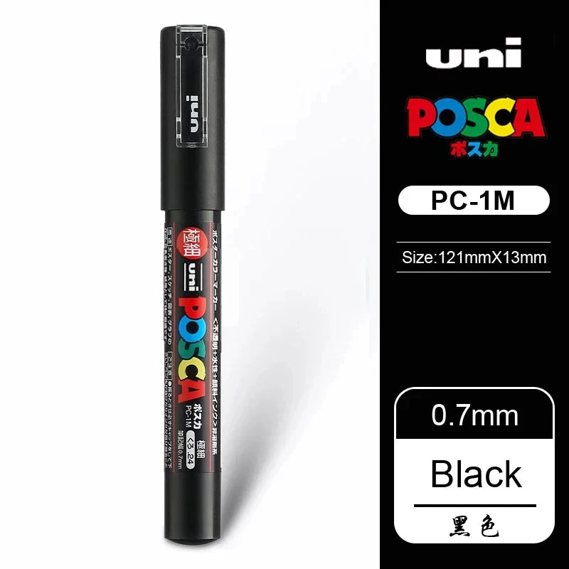 UNI POSCA Acrylic Marker Pen – White or Black Paint Pen for Posters, Graffiti, and Art Projects – PC-1M / 3M / 5M Tip Sizes (1PC)