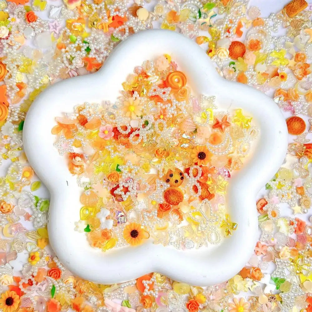 50-Piece Mixed Resin Nail Charms – Bow, Heart, Flower, Star, Cookie & Fruit Decorations for DIY Nail Art