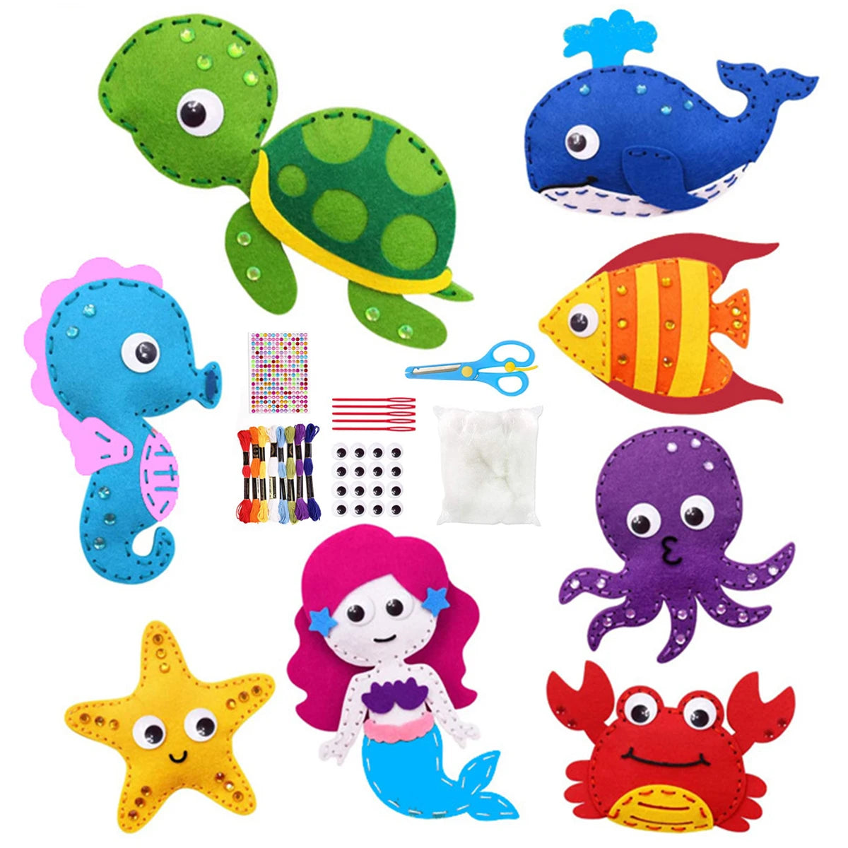 Sea Animals Sewing Kit for Kids Sea Animals Craft Kit Sewing Stuffed Animals Felt Plush Ornaments Sewing Craft Kit Educational