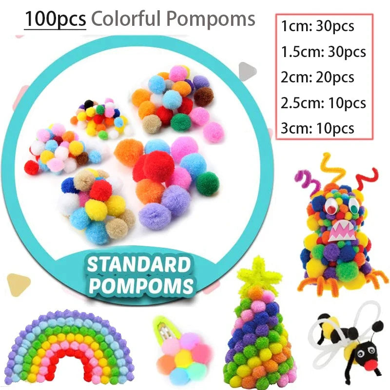 300pcs Kids Art & Craft Supplies Set – Pipe Cleaners, Pompoms & Self-Adhesive Wiggle Eyes – DIY Activities, Classroom Projects & Party Crafts