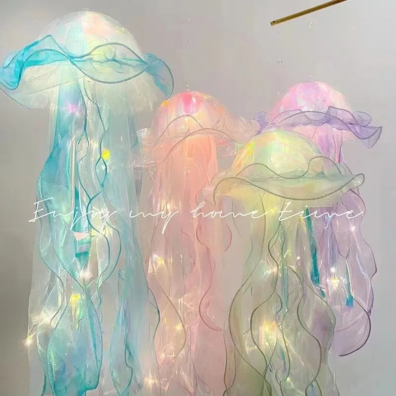 Jellyfish Lamp Portable Lantern – Kids’ Bedroom Hanging Night Light for Mermaid & Ocean-Themed Party Decor
