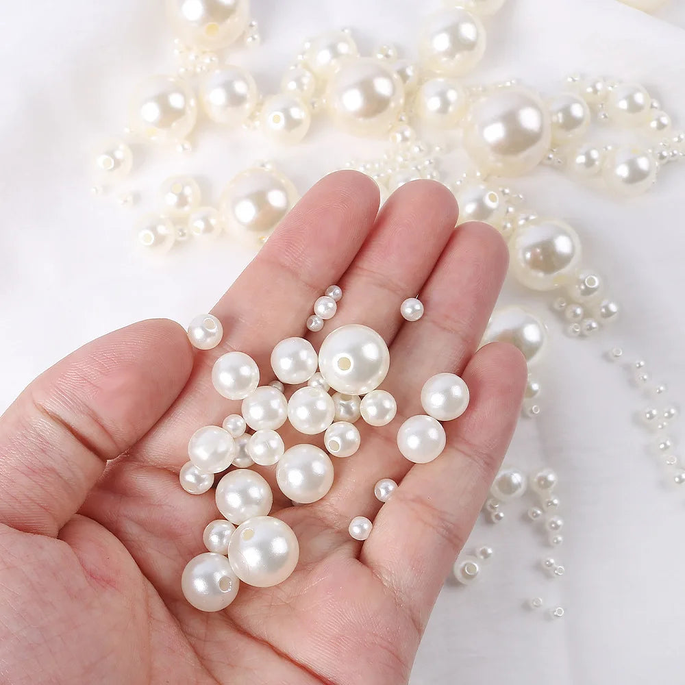 500-Piece Imitation Pearl Beads – 3/4/6/8/10mm Acrylic Spacer Beads with Holes for Jewelry Making