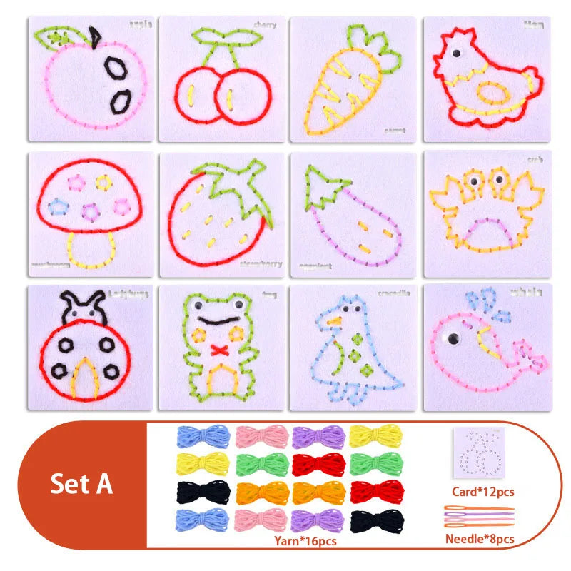 Montessori Non-woven Fabric Lacing Toys for Toddlers Kids Cartoon Animal Sewing Kit Fine Motor Skill Busy Board DIY Art Craft