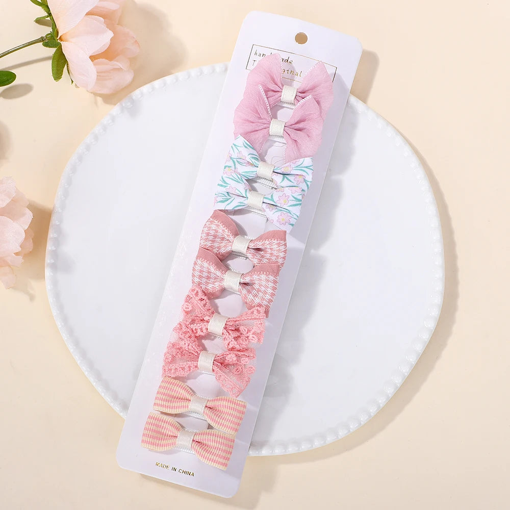 10-Piece Rainbow Fabric Bow Hair Clips – Handmade Printed Barrette Set for Girls, Mini Bangs Bows, Spring 2025 Style