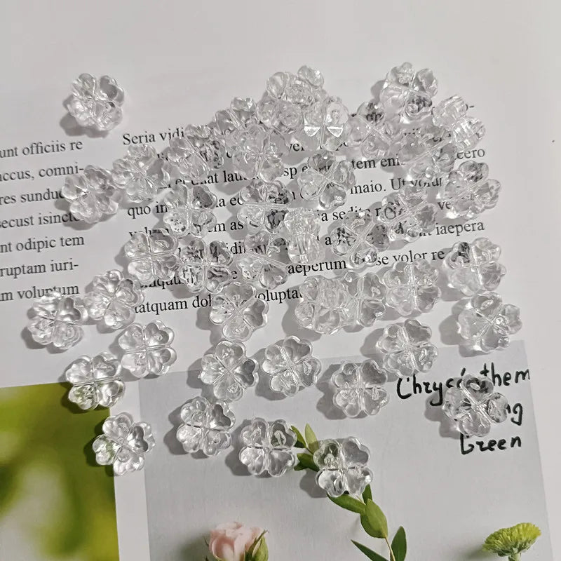 32pcs Transparent Clover & Flower Charms – Flat Resin Pendants for DIY Jewelry Making Accessories & Craft Supplies