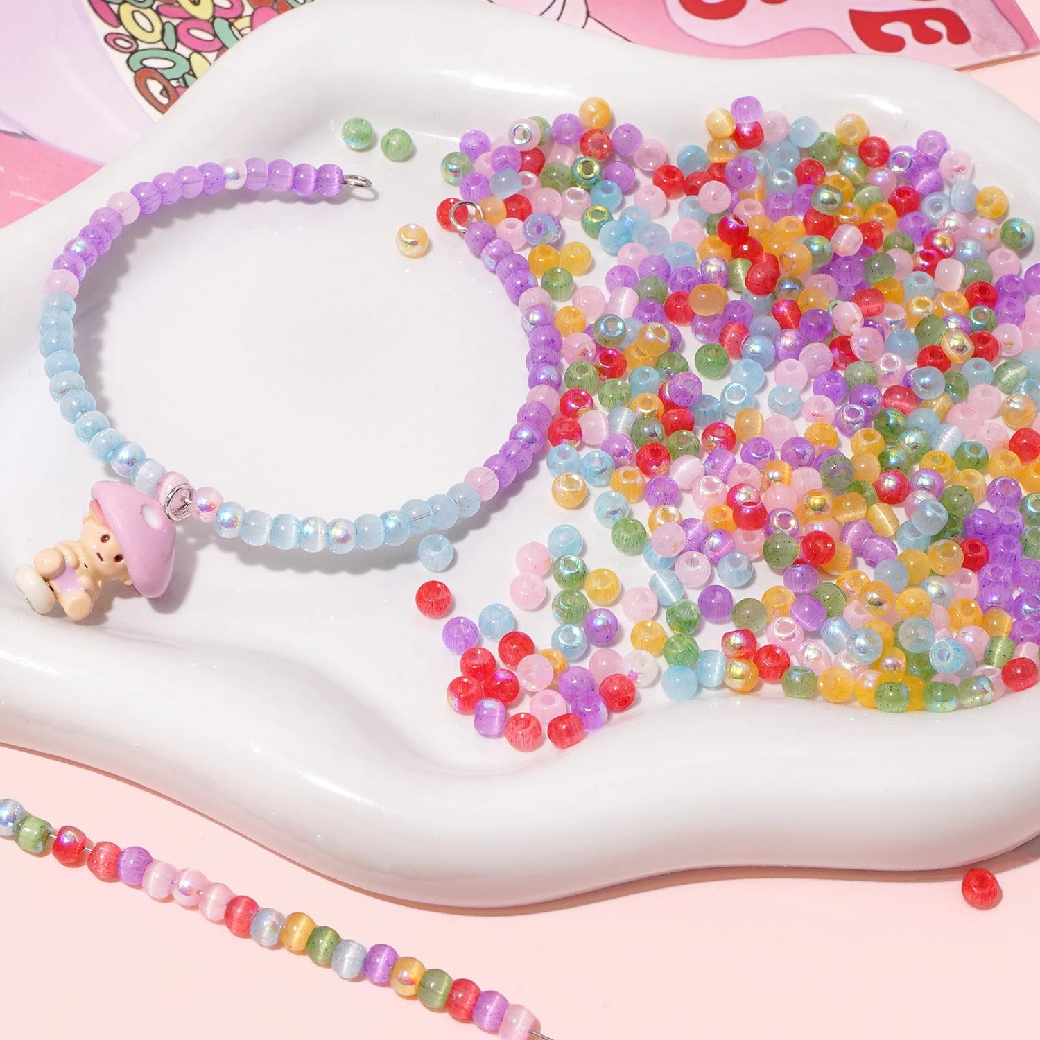 150-Piece 4mm Cat Eye Seed Glass Beads – Multi-Color Rice Loose Beads for Jewelry Making and DIY Crafts