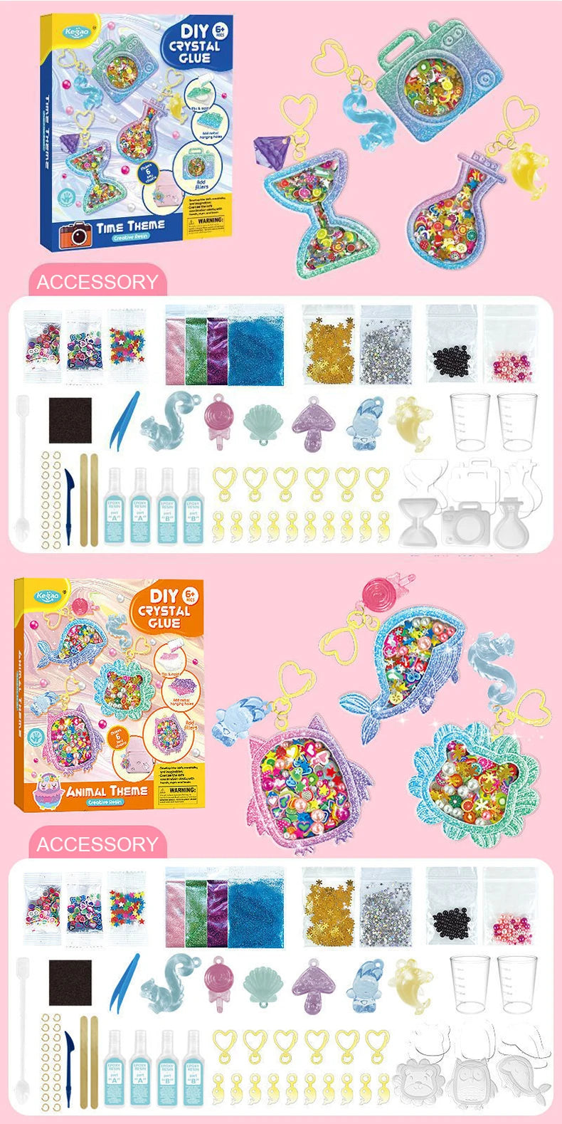 Kids DIY Crystal Glue Key chain Art Craft Set for Girls birthday Gift