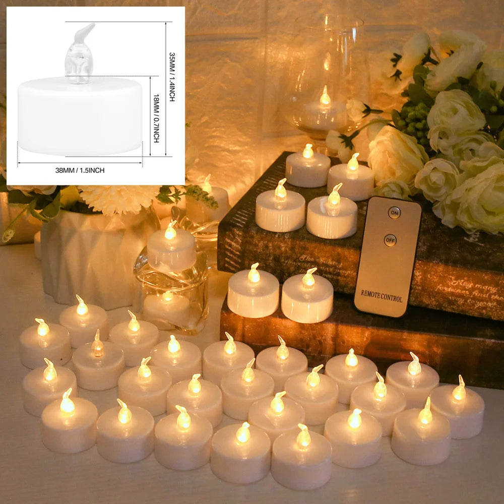 24-Piece Flickering LED Candle Tealights – Flameless Battery Candles with Optional Remote Control for Weddings, Home & Christmas Décor