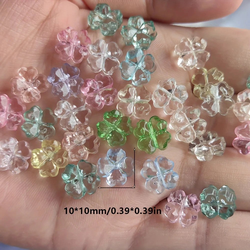 32pcs Transparent Clover & Flower Charms – Flat Resin Pendants for DIY Jewelry Making Accessories & Craft Supplies