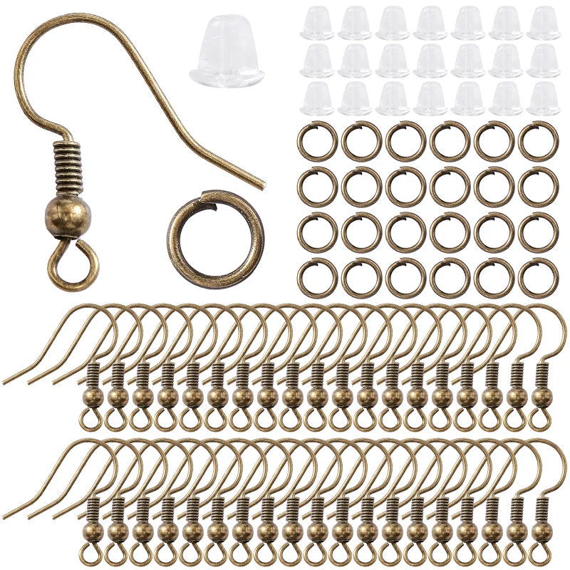 300-Piece Earring Findings Set – Hypoallergenic Hooks, Jump Rings, and Clear Rubber Backs for DIY Jewelry Making