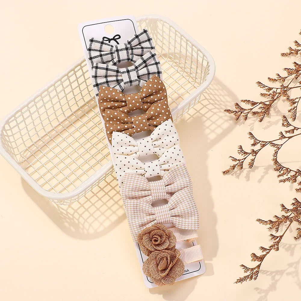 10-Piece Rainbow Fabric Bow Hair Clips – Handmade Printed Barrette Set for Girls, Mini Bangs Bows, Spring 2025 Style