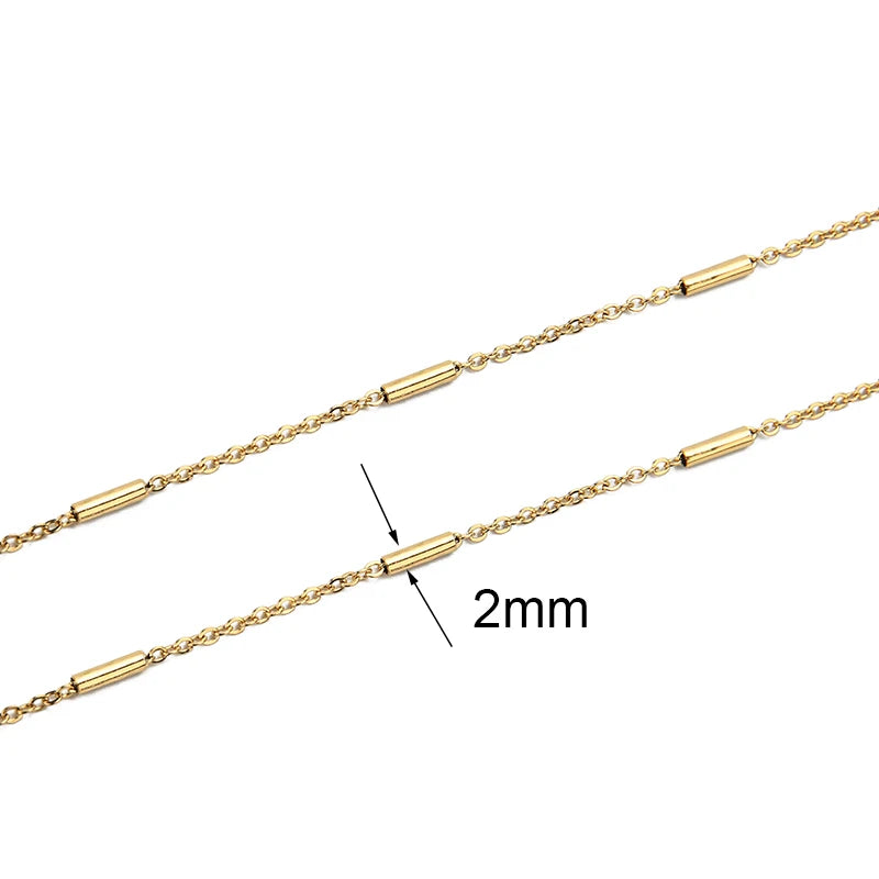 2m Stainless Steel Chains – Gold Color Ball Bead & Cuban Link Chain Bulk for DIY Necklace and Bracelet Making