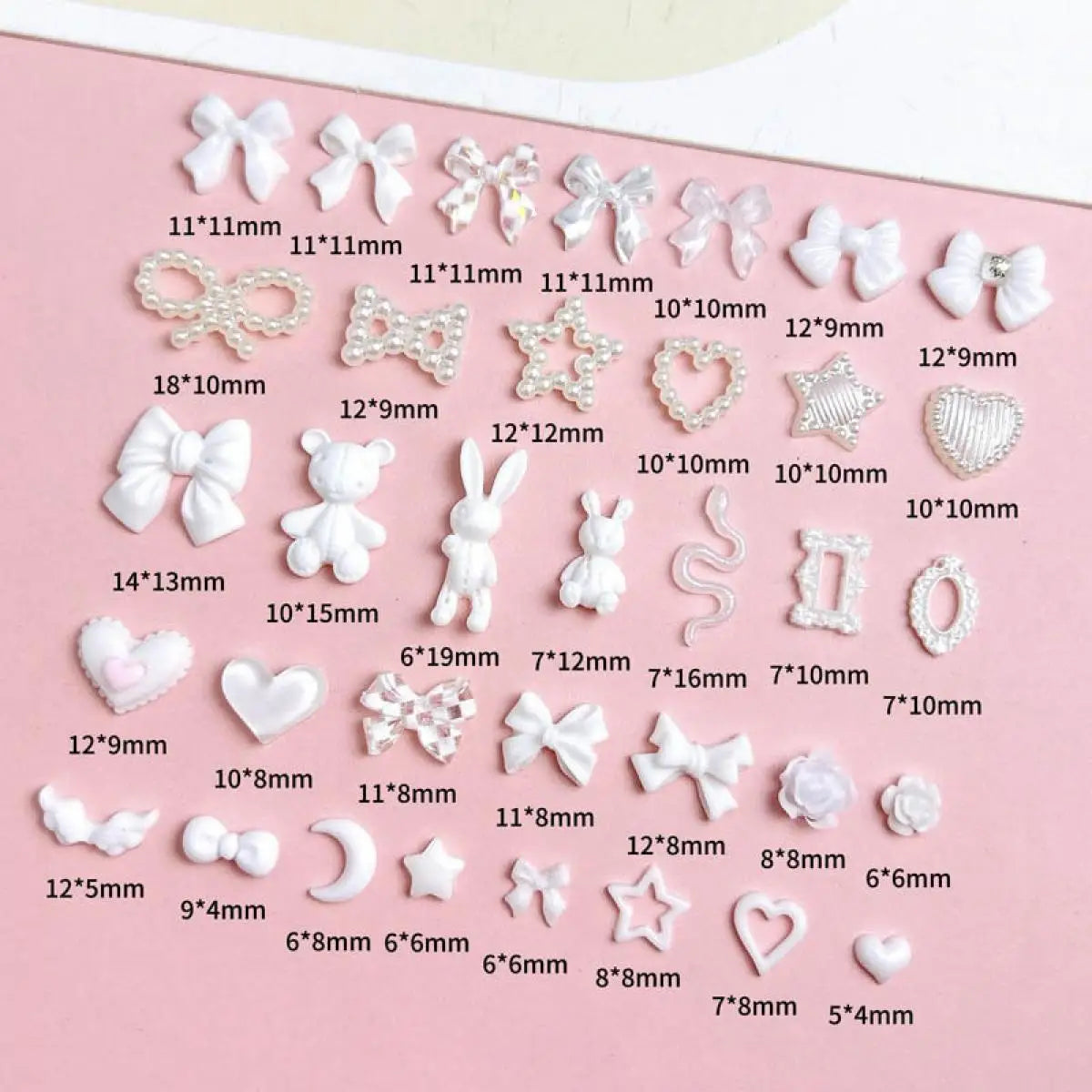 50-Piece Mixed Resin Nail Charms – Bow, Heart, Flower, Star, Cookie & Fruit Decorations for DIY Nail Art