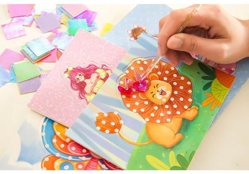 3pcs Princess Poking Art Craft Kit – DIY Sticker Fabric Cards for Kids – Creative Puzzle Painting and Dressing Game Toy