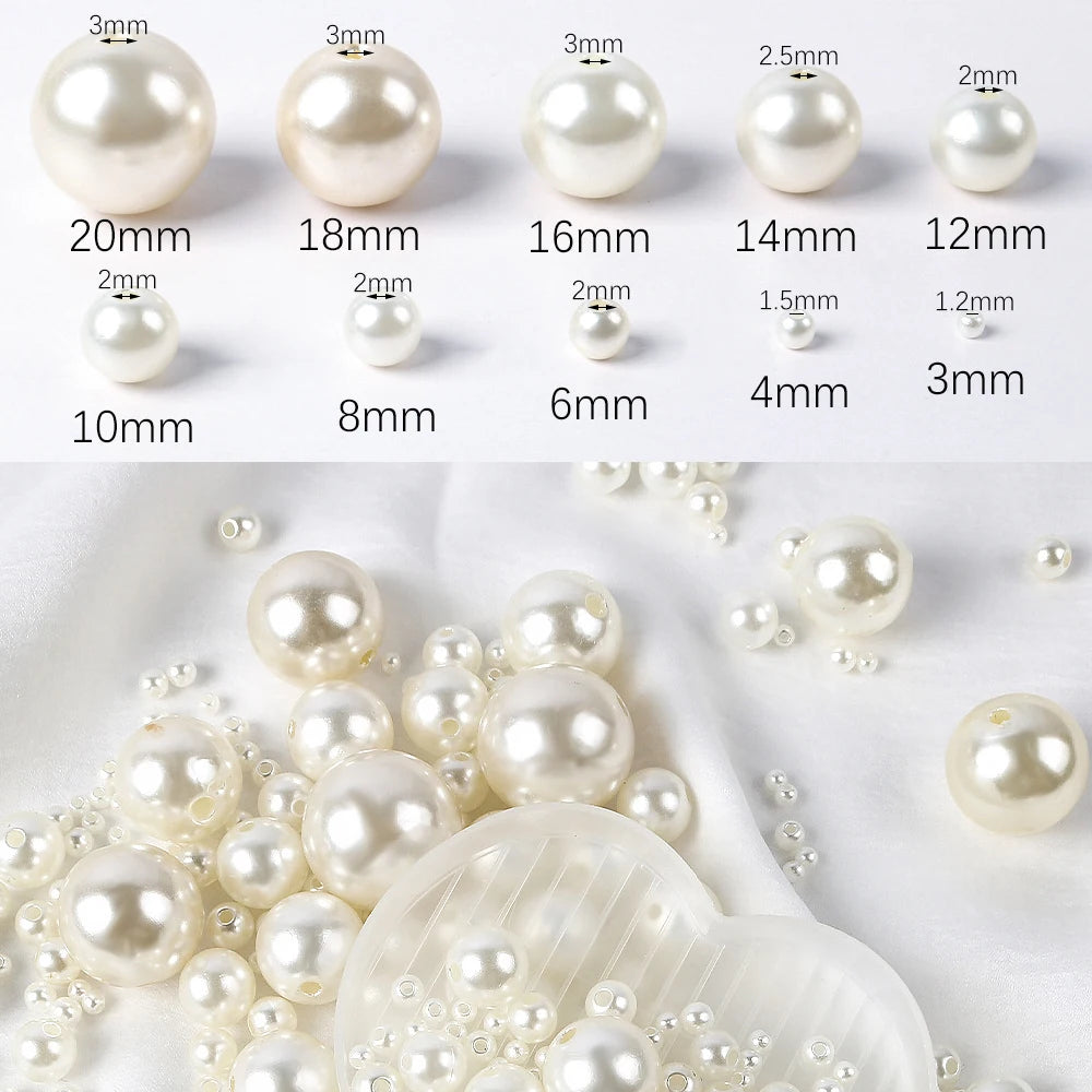 500-Piece Imitation Pearl Beads – 3/4/6/8/10mm Acrylic Spacer Beads with Holes for Jewelry Making