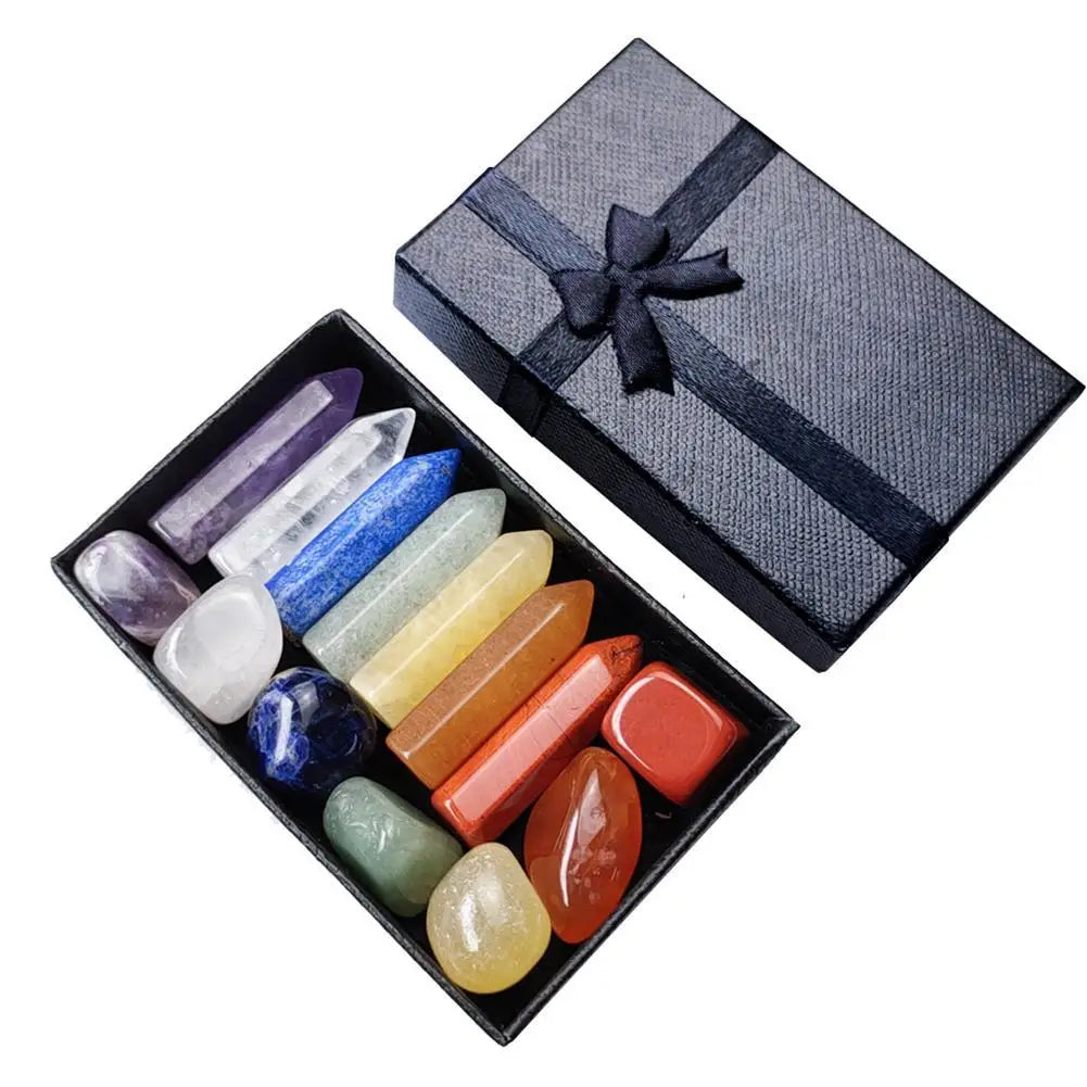 Natural Crystal Healing Stone Set – Chakra Balancing Gemstones in Gift Box – High-Quality Mineral Ornaments for Home, Meditation & Decor (14/10/8/7 PCS)