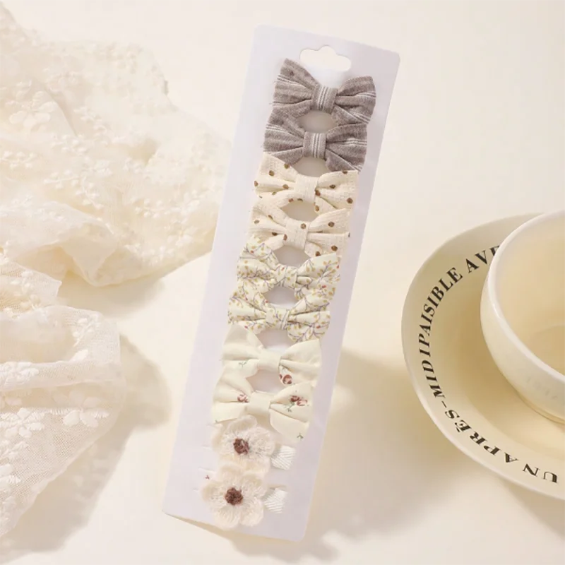 10-Piece Rainbow Fabric Bow Hair Clips – Handmade Printed Barrette Set for Girls, Mini Bangs Bows, Spring 2025 Style