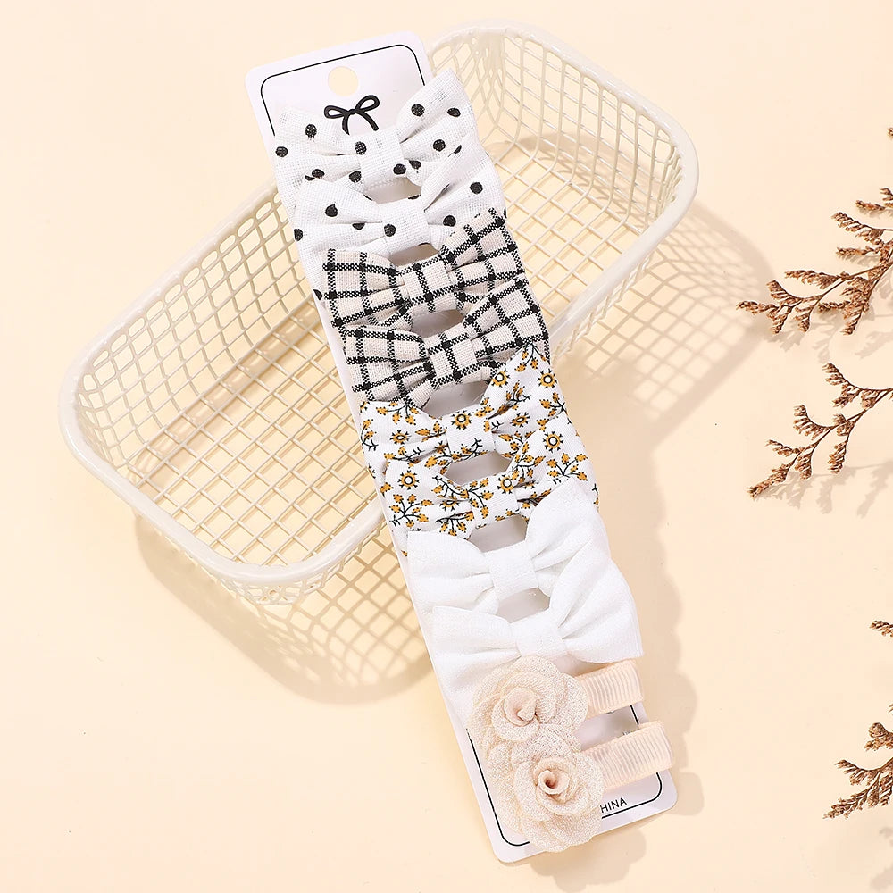 10-Piece Rainbow Fabric Bow Hair Clips – Handmade Printed Barrette Set for Girls, Mini Bangs Bows, Spring 2025 Style