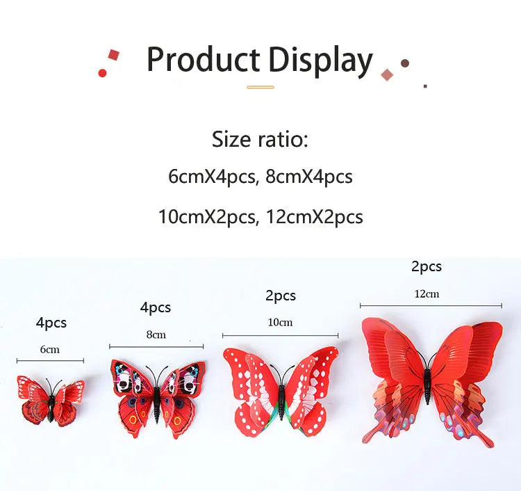 12pcs 3D Double Layer Butterfly Wall Stickers – DIY Magnetic Wall Art for Living Room, Kids Room & Wedding Decor