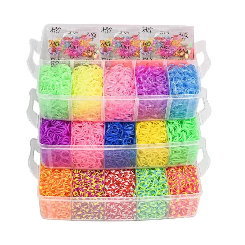 15,000pcs Rainbow Luminous Rubber Bands Loom Kit – DIY Bracelet Making Set for Kids