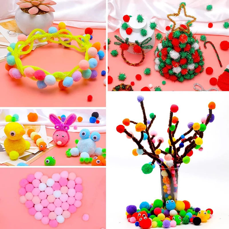 300pcs Kids Art & Craft Supplies Set – Pipe Cleaners, Pompoms & Self-Adhesive Wiggle Eyes – DIY Activities, Classroom Projects & Party Crafts