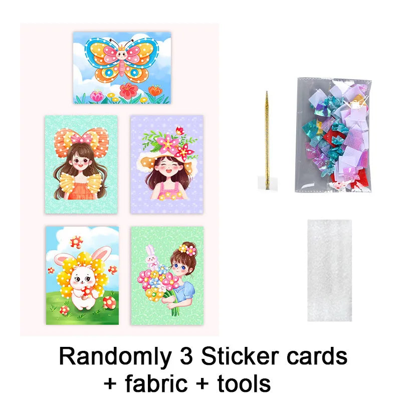 3pcs Princess Poking Art Craft Kit – DIY Sticker Fabric Cards for Kids – Creative Puzzle Painting and Dressing Game Toy