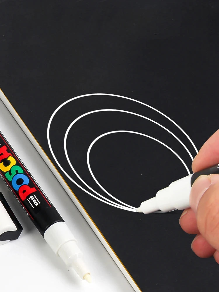 UNI POSCA Acrylic Marker Pen – White or Black Paint Pen for Posters, Graffiti, and Art Projects – PC-1M / 3M / 5M Tip Sizes (1PC)