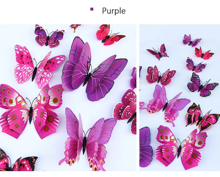 12pcs 3D Double Layer Butterfly Wall Stickers – DIY Magnetic Wall Art for Living Room, Kids Room & Wedding Decor