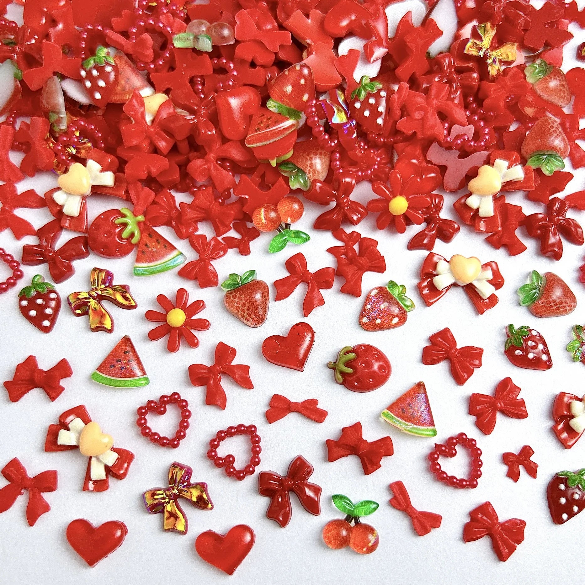 50-Piece Mixed Resin Nail Charms – Bow, Heart, Flower, Star, Cookie & Fruit Decorations for DIY Nail Art