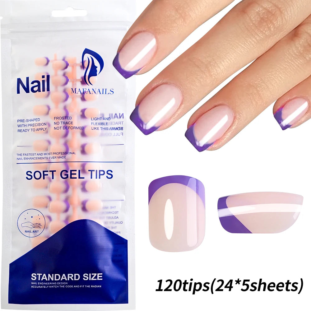 240/120pcs Colorful French Short Square Press-On Nails – Full Cover Ballerina Fake Nail Tips