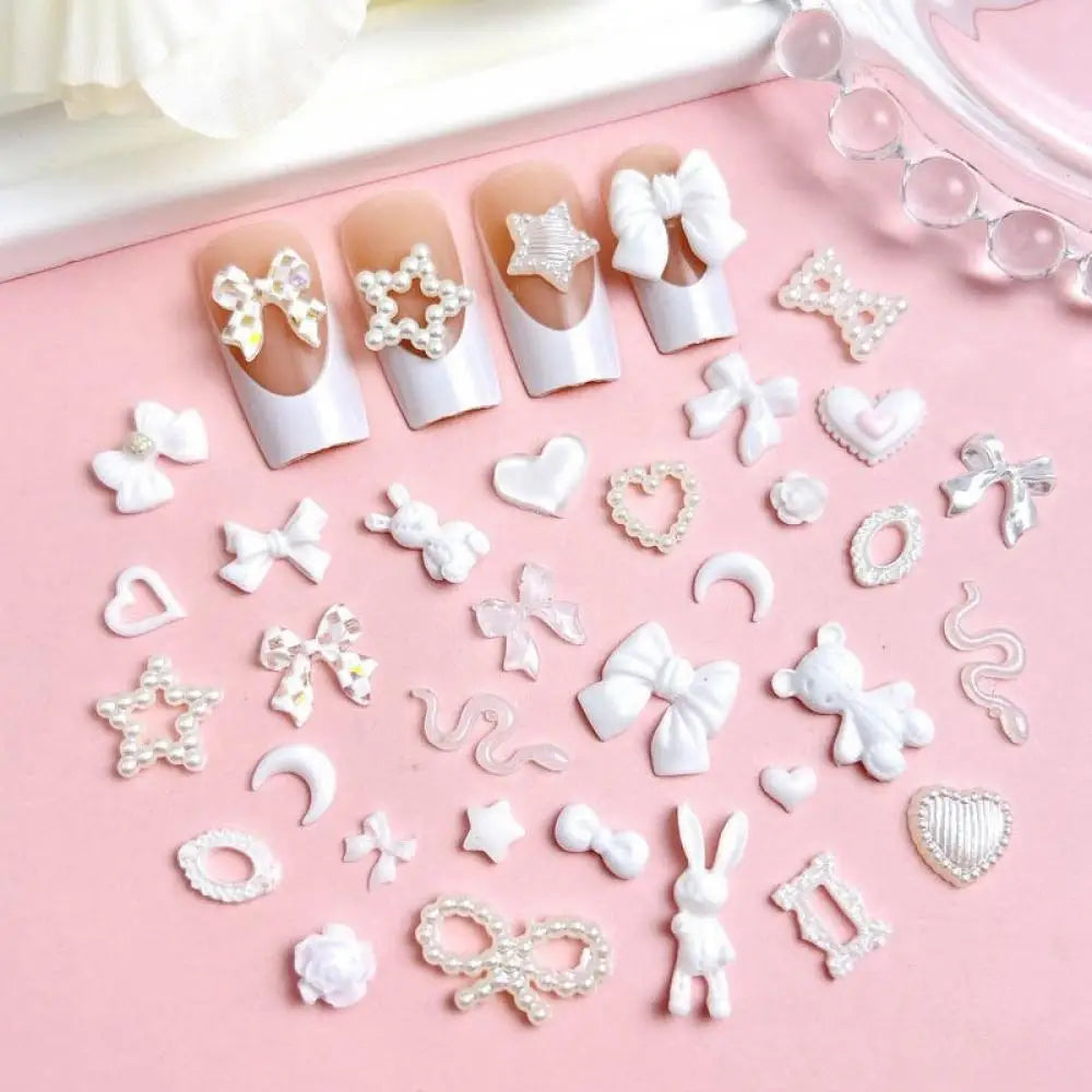 50-Piece Mixed Resin Nail Charms – Bow, Heart, Flower, Star, Cookie & Fruit Decorations for DIY Nail Art