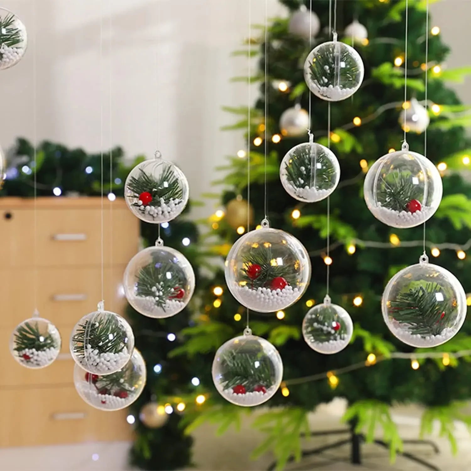 Wholesale Transparent DIY Plastic Ball Ornaments – Fillable Hanging Decoration for Christmas Tree, Wedding & Party Gifts