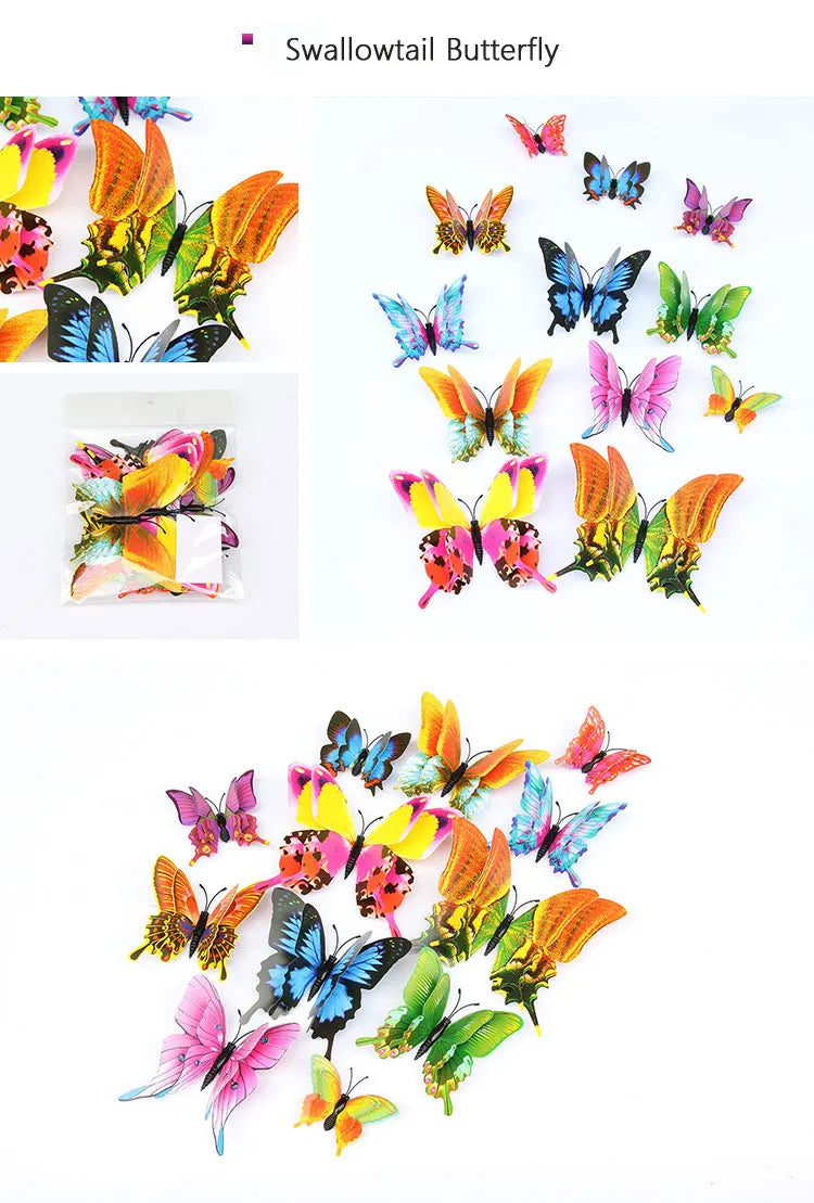 12pcs 3D Double Layer Butterfly Wall Stickers – DIY Magnetic Wall Art for Living Room, Kids Room & Wedding Decor