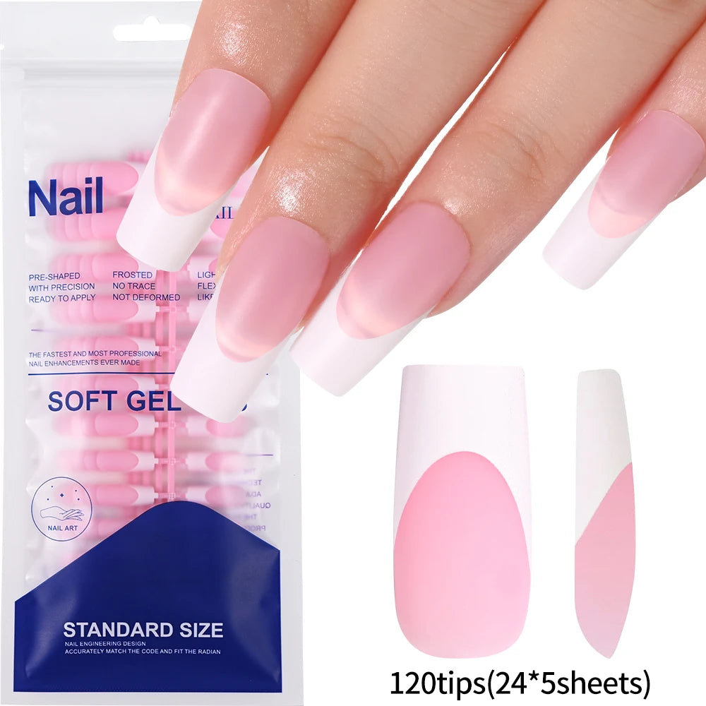 240/120pcs Colorful French Short Square Press-On Nails – Full Cover Ballerina Fake Nail Tips