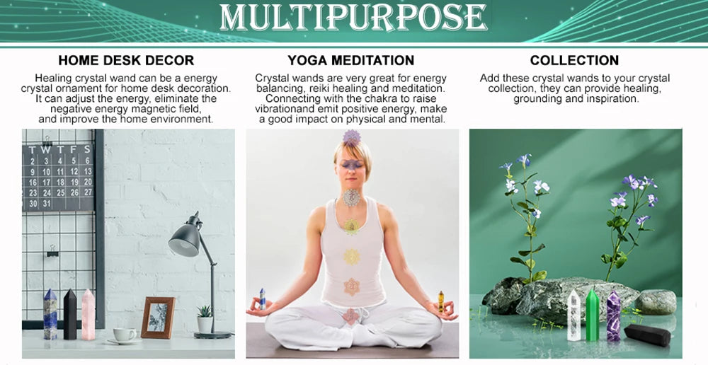 Natural Crystal Point Wand – Rose Quartz, Amethyst & Healing Stones for Witchcraft, Meditation, and Home Decoration