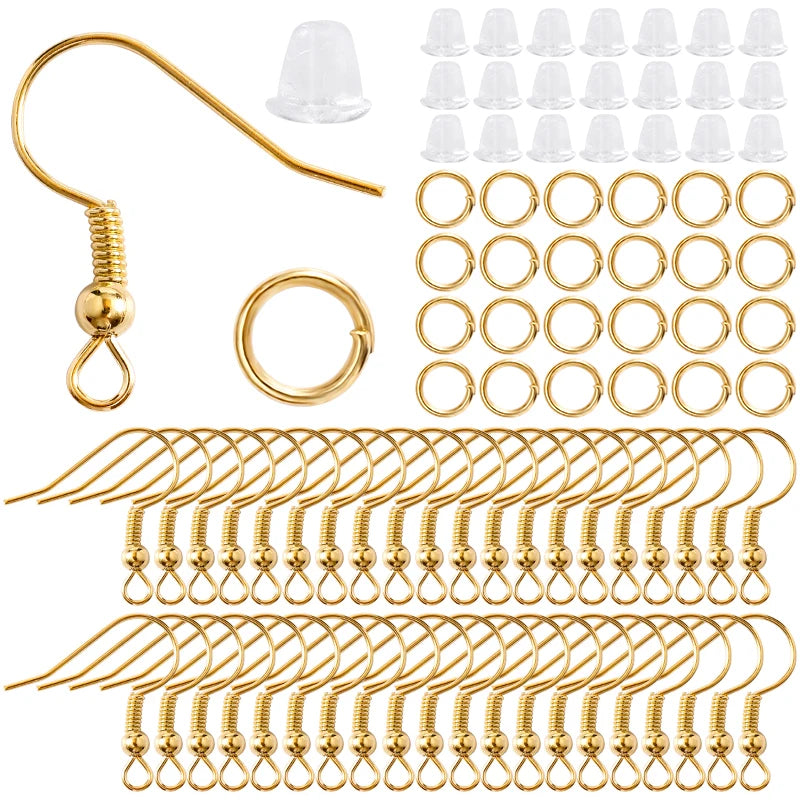 300-Piece Earring Findings Set – Hypoallergenic Hooks, Jump Rings, and Clear Rubber Backs for DIY Jewelry Making