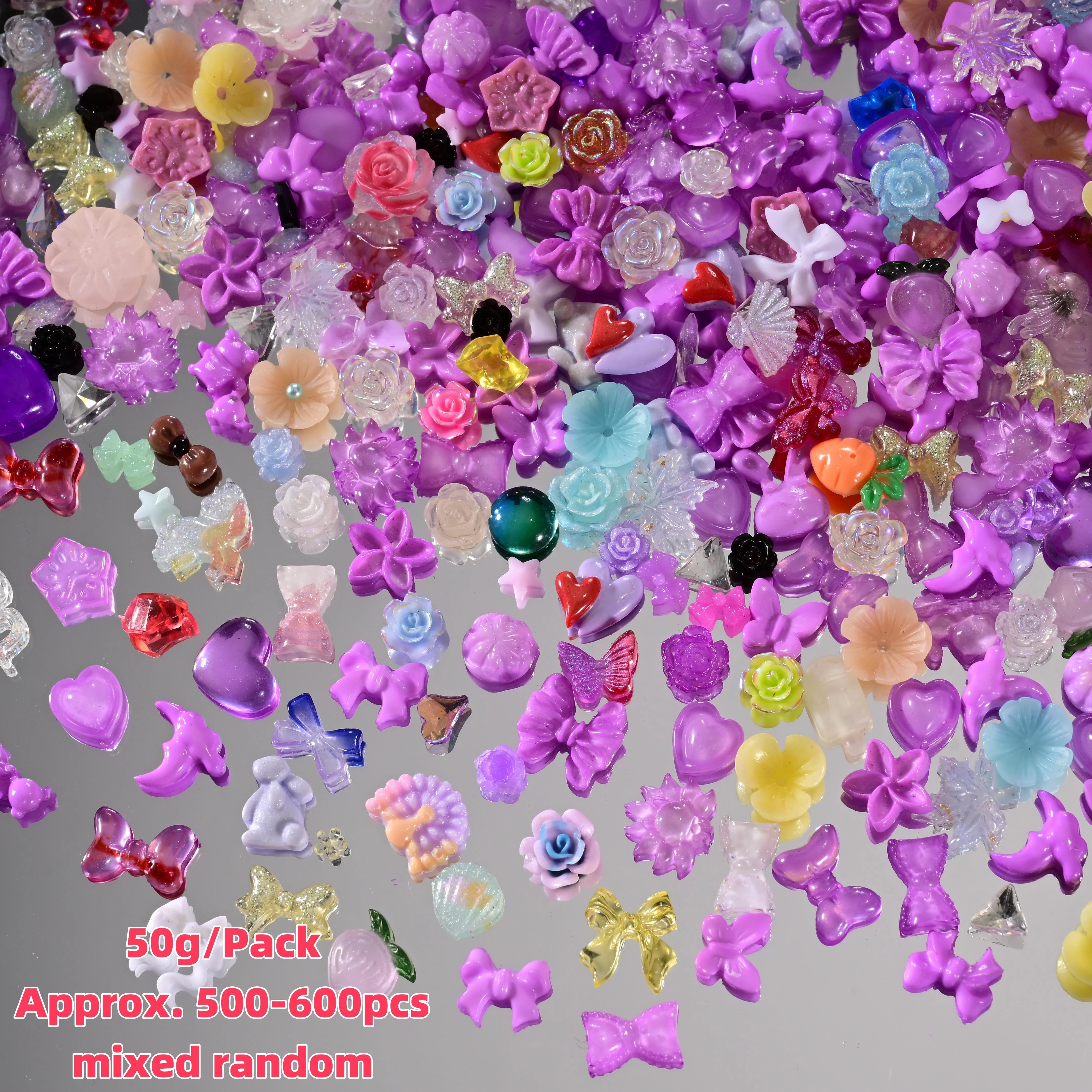 500–600pcs Mixed Resin Nail Art Charms – Y2K Flower, Heart, and Bear Decorations for DIY Manicure Accessories