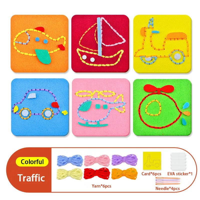 Montessori Non-woven Fabric Lacing Toys for Toddlers Kids Cartoon Animal Sewing Kit Fine Motor Skill Busy Board DIY Art Craft